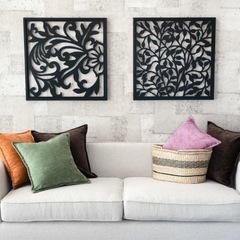 アートパネル 木彫り リゾート フラワー 約 W 60cm D 2.5cm H 60cm の画像