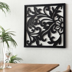 アートパネル 木彫り リゾート フラワー 約 W 60cm D 2.5cm H 60cm の画像