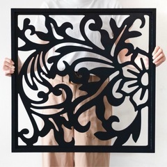 アートパネル 木彫り リゾート フラワー 約 W 60cm D 2.5cm H 60cm の画像