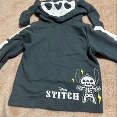 90サイズ スティッチ 骨デザイン セットアップ グレー／耳付きフードの画像