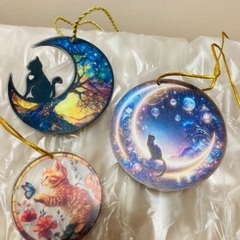 お取引先決まりました✴︎猫と月のオーナメントセットの画像