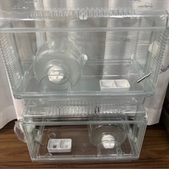 【ハムスター飼育ケース】GEX グラスハーモニー360プラス ＆ マルカン ダブル食器 2個セットの画像