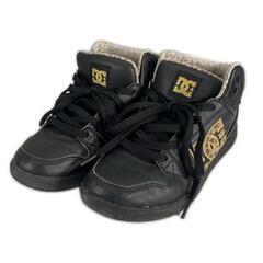 DC ディーシー レオパード スニーカー 合成皮革 ブラック レディース 24.5 ハイカット【古着】【中古】の画像