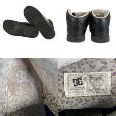 DC ディーシー レオパード スニーカー 合成皮革 ブラック レディース 24.5 ハイカット【古着】【中古】の画像