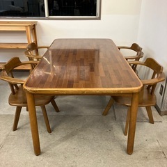 12/25まで店頭商品一部を除き半額クリスマスSALE!!開催中 　サ2512-149 マツダ デコラ ダイニングテーブルセット 回転椅子4脚付き ※バラ売り不可 キズ汚れ有りの画像