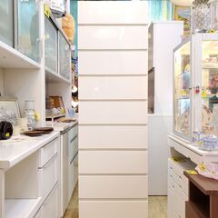 NITORI ニトリ PORTE 60TC ポルテ 9段 タワーチェスト ハイチェスト ホワイト 鏡面 参考価格55000円■横幅58.7㎝×奥行41.3㎝×高さ190.6㎝■近隣配送無料 買取帝国 朝霞店の画像