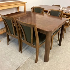 K2512-150 ダイニングテーブルセット ダークブラウン 椅子4脚付き ※バラ売り不可 キズ汚れ有りの画像