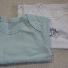 ☆pastel organic半袖ロンパース 水色＆ホワイト 80cm◆プレゼントにも最適の画像