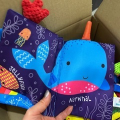 【美品】おもちゃ(ぬいぐるみ2点、英語布絵本３点)の画像