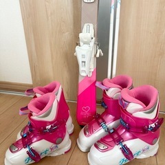 女の子 ＊ スキーセット スキー4点フルセット ＊ ハート　板、ビンディング、ブーツ、ストックの画像