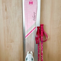 女の子 ＊ スキーセット スキー4点フルセット ＊ ハート　板、ビンディング、ブーツ、ストックの画像