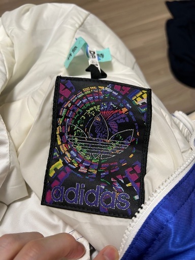 adidas アディダス ナイロンジャケット ブルー ホワイト トレフォイル M