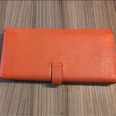 HERMES オレンジ レザー 長財布 エルメスのベアン スフレ、エプソンレザーの画像