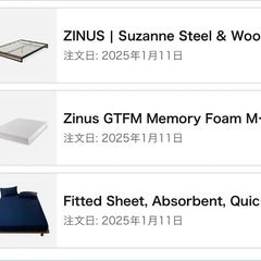 マットレス、ベッドフレーム、枕の画像