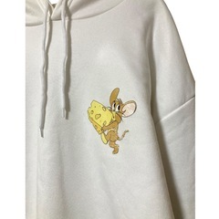 【訳あり】トムとジェリー 刺繍パーカー 裏起毛 ホワイト 白 XL相当の画像