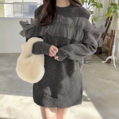 GRLのチュール付きニットワンピースです☺️の画像