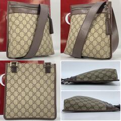 GUCCI グッチ GGスプリーム 92562 ショルダーバッグ クロスボディ 斜め掛け サコッシュ ロゴ型押し PVC レザー 本革 ブラウン 茶 ベージュ レディース メンズ ユニセックスの画像