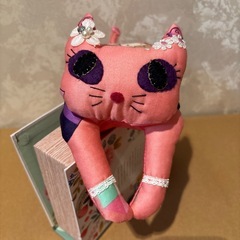 ねこぬいぐるみ  ピンク女の子プリント 着物作家ハンドメイドの画像