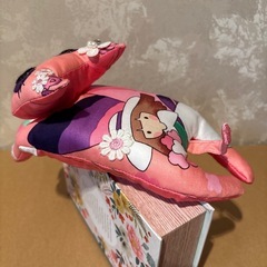 ねこぬいぐるみ  ピンク女の子プリント 着物作家ハンドメイドの画像
