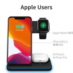 ワイヤレス充電器 3in1 15W 充電スタンド Qi急速充電　の画像