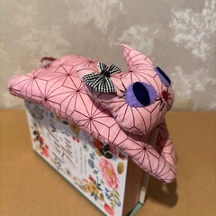 ねこぬいぐるみ　桑の葉柄 着物作家ハンドメイドの画像