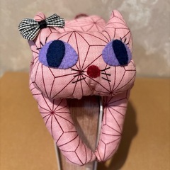 ねこぬいぐるみ　桑の葉柄 着物作家ハンドメイドの画像
