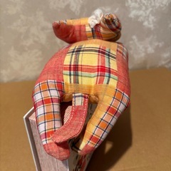 ねこぬいぐるみ オレンジチェック柄 着物作家ハンドメイドの画像
