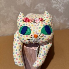ねこぬいぐるみ ドット柄 着物作家ハンドメイドの画像