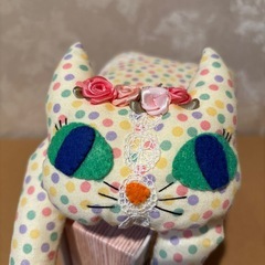 ねこぬいぐるみ ドット柄 着物作家ハンドメイドの画像