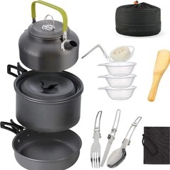 【未使用】アウトドア クッキングセット DS-308（鍋・フライパン・ケトル等）収納袋付きの画像