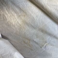 羽毛 掛け布団 ダウン10 フェザー 90 汚れ、記名有り 薄手 夏掛け？の画像
