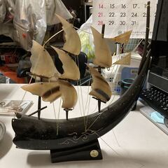 水牛 角 帆船 船 置物 工芸品 オブジェ アンティーク インテリア 飾りの画像