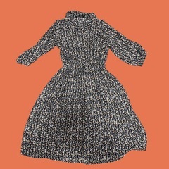 ネイビー花柄ワンピース＋オレンジカーディガン セットの画像