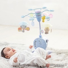 スヌーピー　メリー　ガラガラ　タカラトミー　折りたたみベビーベッド対応の画像