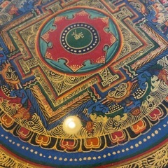 チベット手描き曼荼羅仏画　額装品　青の画像