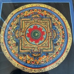 チベット手描き曼荼羅仏画　額装品　青の画像