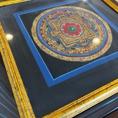 チベット手描き曼荼羅仏画　額装品　青の画像