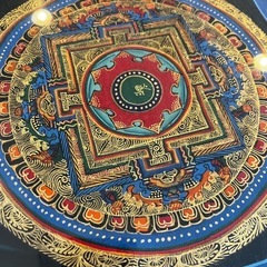 チベット手描き曼荼羅仏画　額装品　青の画像