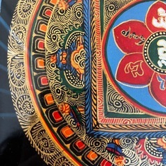 チベット手描き曼荼羅仏画　額装品　赤の画像