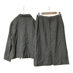 テーラードジャケット スカート セットアップ チェック ブラウン 茶 7号 Sの画像