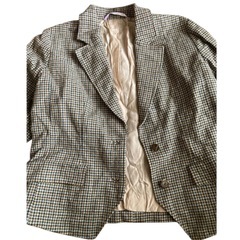 テーラードジャケット スカート セットアップ チェック ブラウン 茶 7号 Sの画像