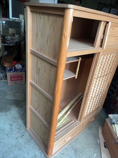 伝統工芸高級水屋道具杉無垢材網代引戸アジロ茶道具煎茶棚置水屋茶箪笥