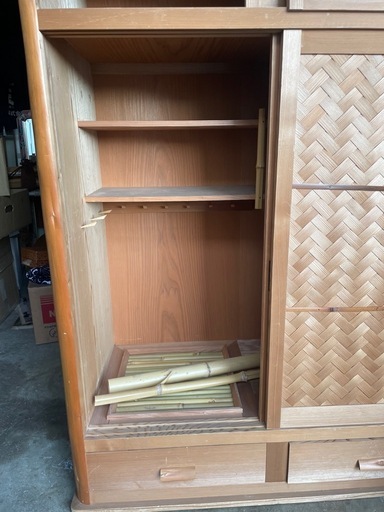 伝統工芸高級水屋道具杉無垢材網代引戸アジロ茶道具煎茶棚置水屋茶箪笥