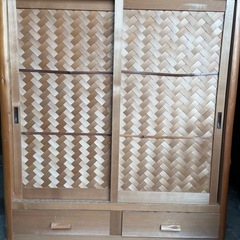 伝統工芸高級水屋道具杉無垢材網代引戸アジロ茶道具煎茶棚置水屋茶箪笥飾り棚和家具の画像