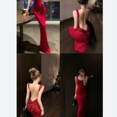 セクシーバックレスリボン ロングドレスの画像