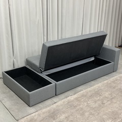 KL-10【新入荷　リサイクル品】スツール付き　ソファベッド　グレーの画像