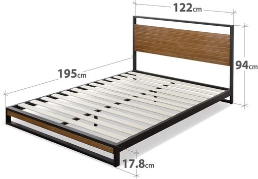 ZINUS メタル ウッド ベッドフレーム セミダブル Suzanne Metal and