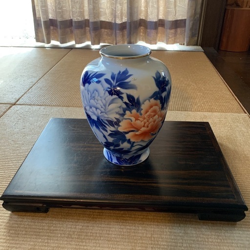 有田焼陶板画、深川製磁製花台つき (レンコン) 肥前古賀のインテリア