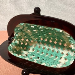 ハンドメイド　編み込みがま口ポーチの画像