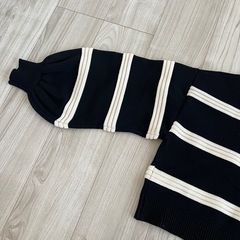 BLUE STRIVE ショート丈　立体ボーダーニットボリューム袖 Mサイズの画像